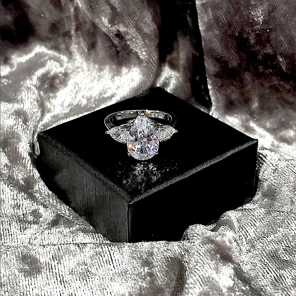 3ctw Pear Three Stone Ring in Sterling Silver White Sapphire - Picture 4 of 12